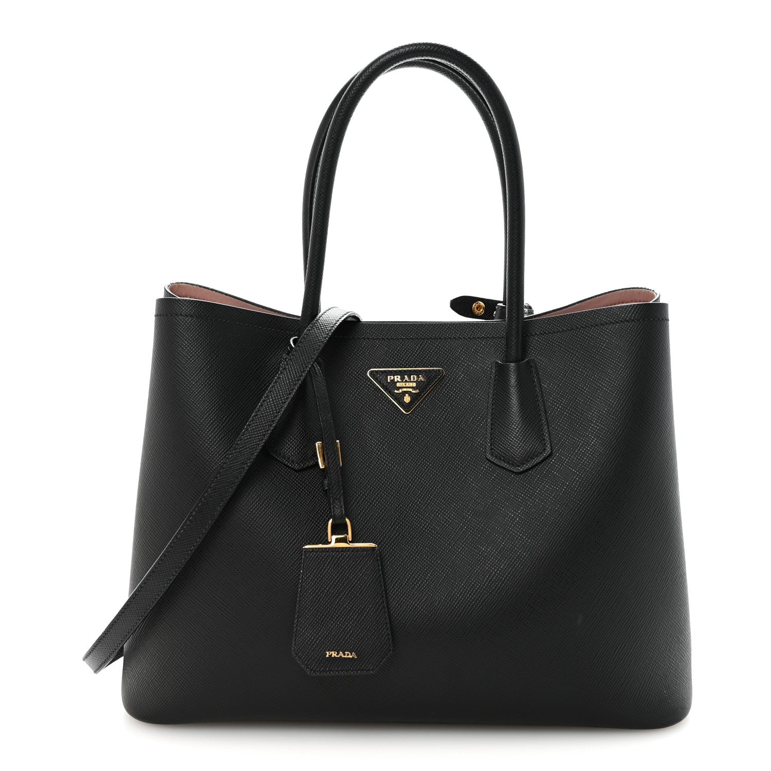 Prada Saffiano Cuir Large Double Bag Black Mughetto 1 of 9