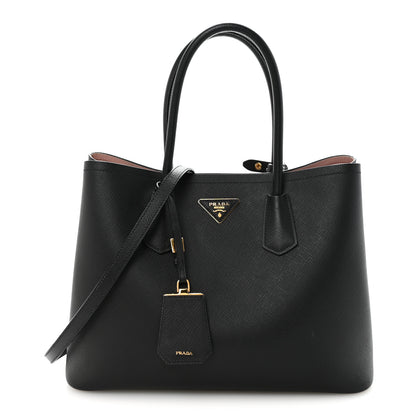Prada Saffiano Cuir Large Double Bag Black Mughetto 1 of 9