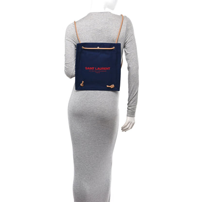 Saint Laurent Linen Calfskin Rive Gauche Backpack Blue Rouge Eros 3 of 10
