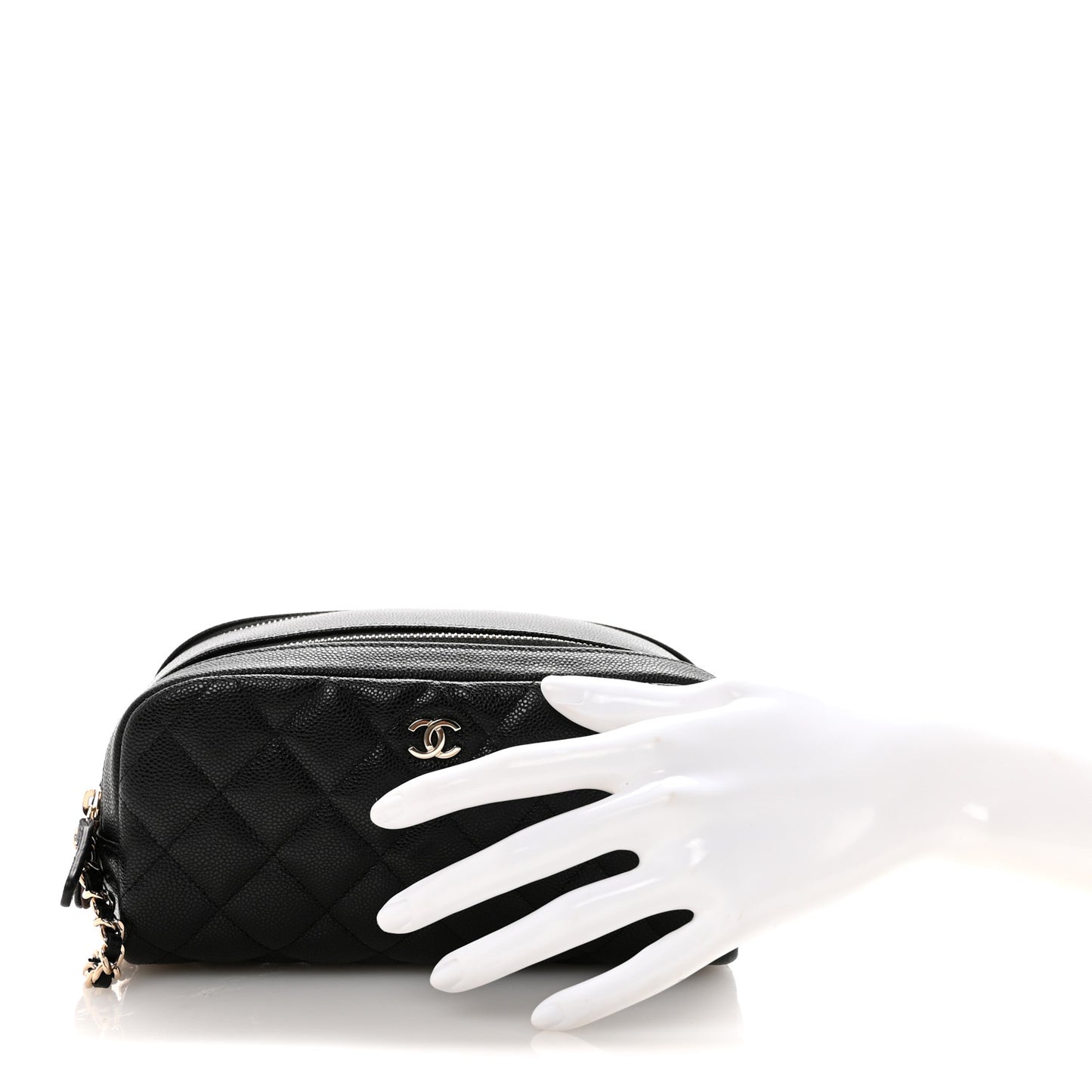 Caviar Quilted Toiletry Case With Chain Black