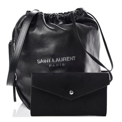 Saint Laurent Lambskin Teddy Drawstring Bag Black 1 of 10