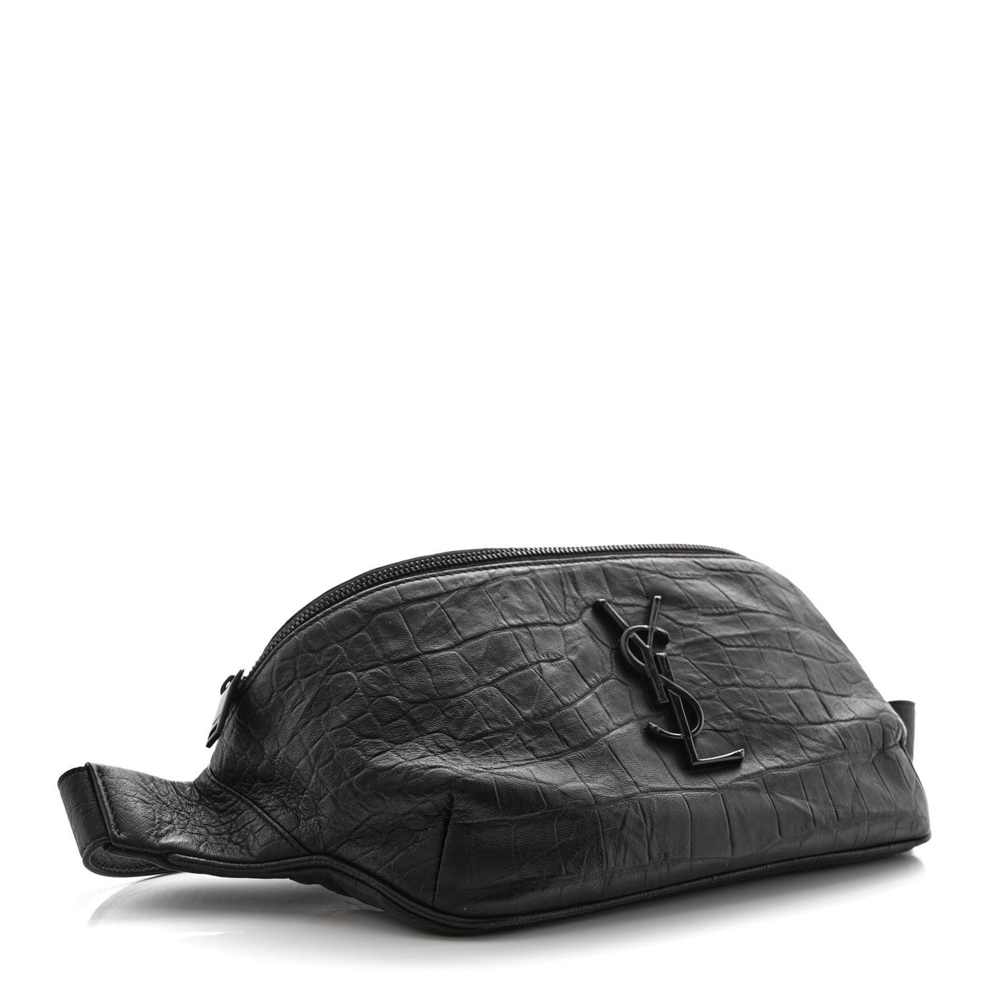 Calfskin Crocodile Embossed Monogram Belt Bag Black