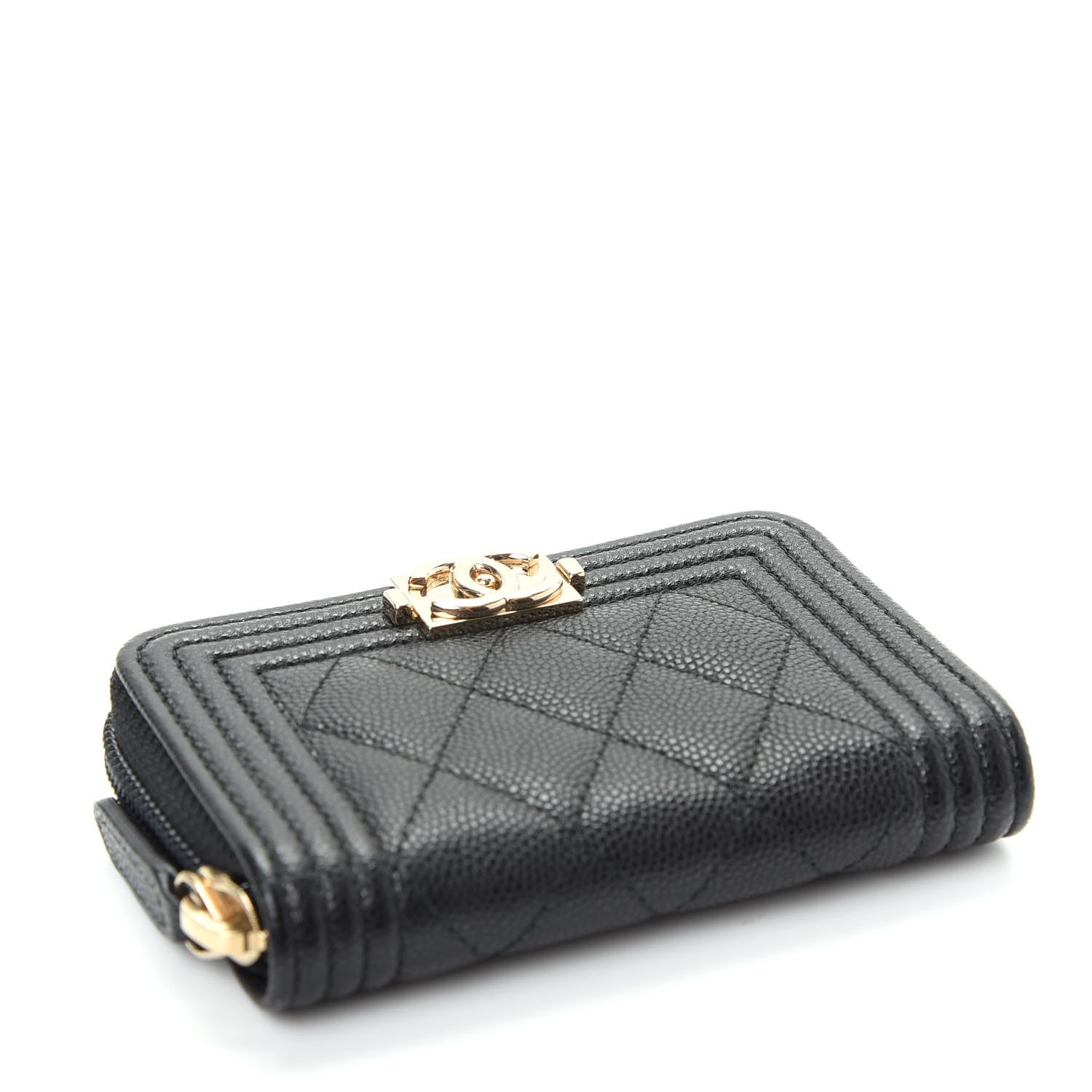 Chanel Caviar Quilted Boy Zip Around Coin Purse Wallet Black 4 of 8