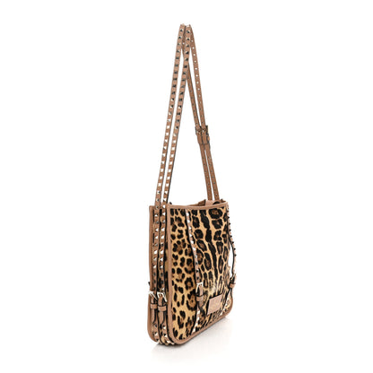 Valentino Garavani Calf Hair Leopard Print Rockstud Shopper Tote Tan 2 of 19
