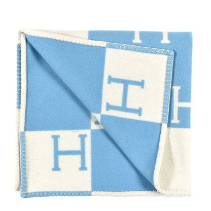 Hermes Wool Cashmere Avalon Baby Blanket Bleu Genievre White 2 of 3