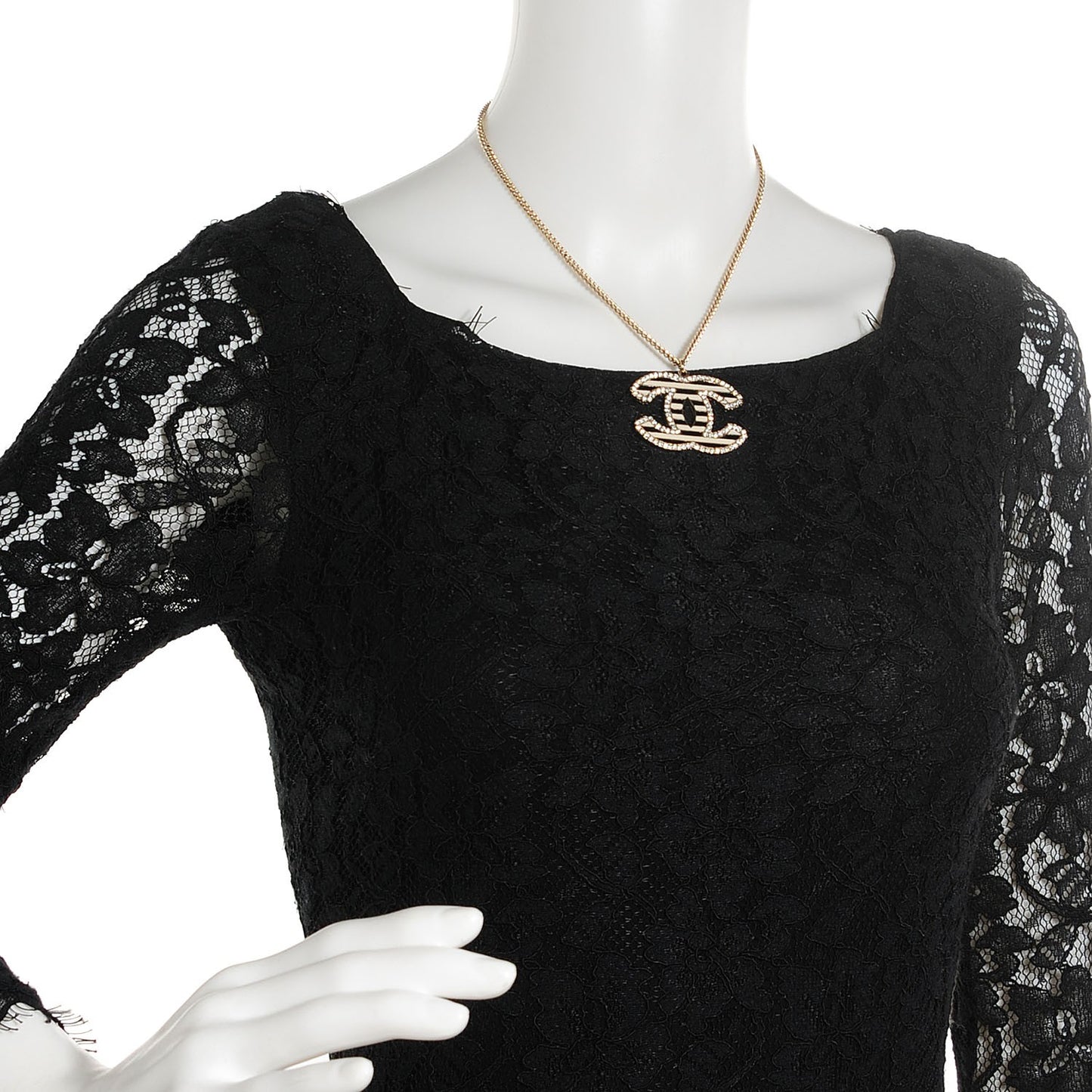 Crystal Enamel Striped Large CC Necklace Gold Black