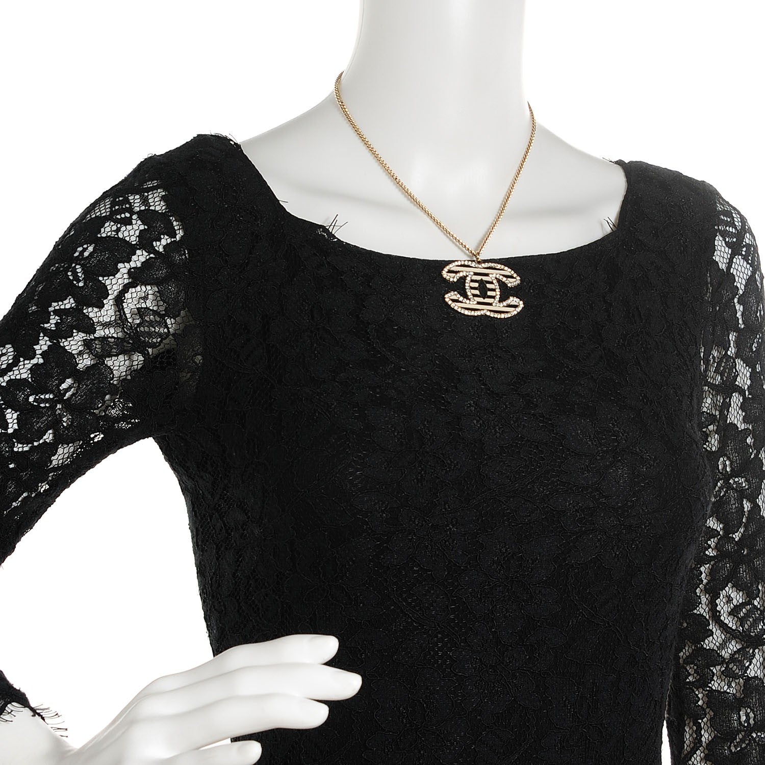 Chanel Crystal Enamel Striped Large CC Necklace Gold Black 2 of 4