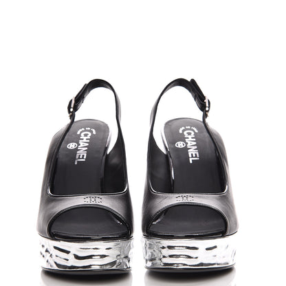 Chanel Lambskin Metallic Wedge Open Toe Pumps 40.5 Black 4 of 11