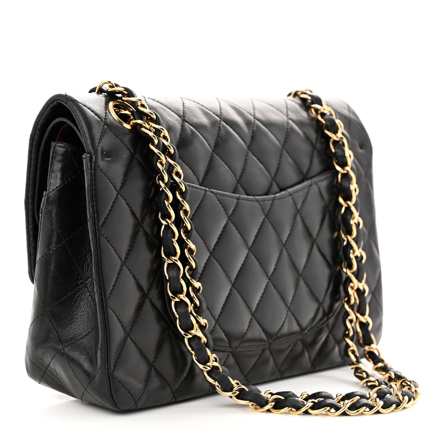 Lambskin Quilted Medium Double Flap Black