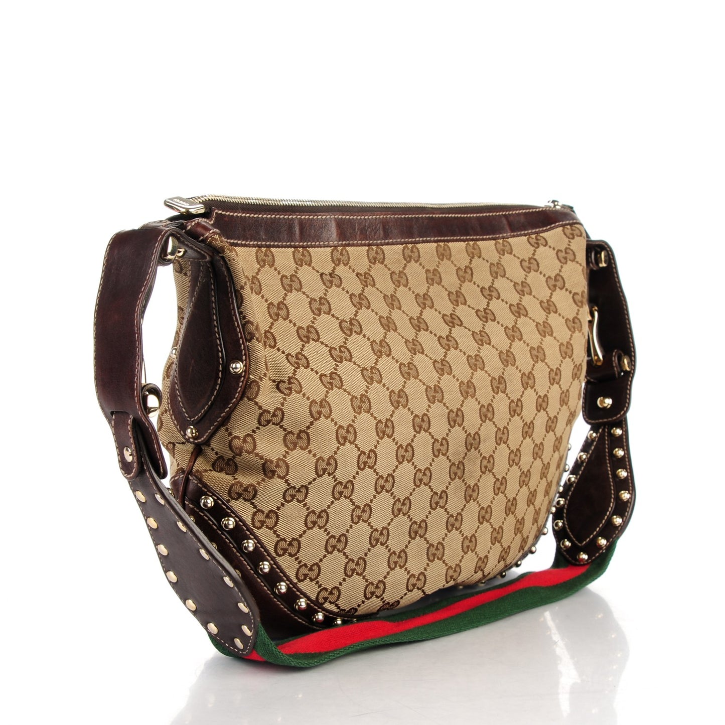 Monogram Web Studded Pelham Shoulder Bag Dark Brown