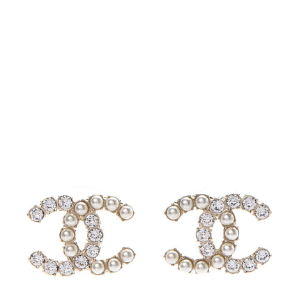 Chanel Crystal Pearl Dazzling Domino Earrings Gold 1 of 5