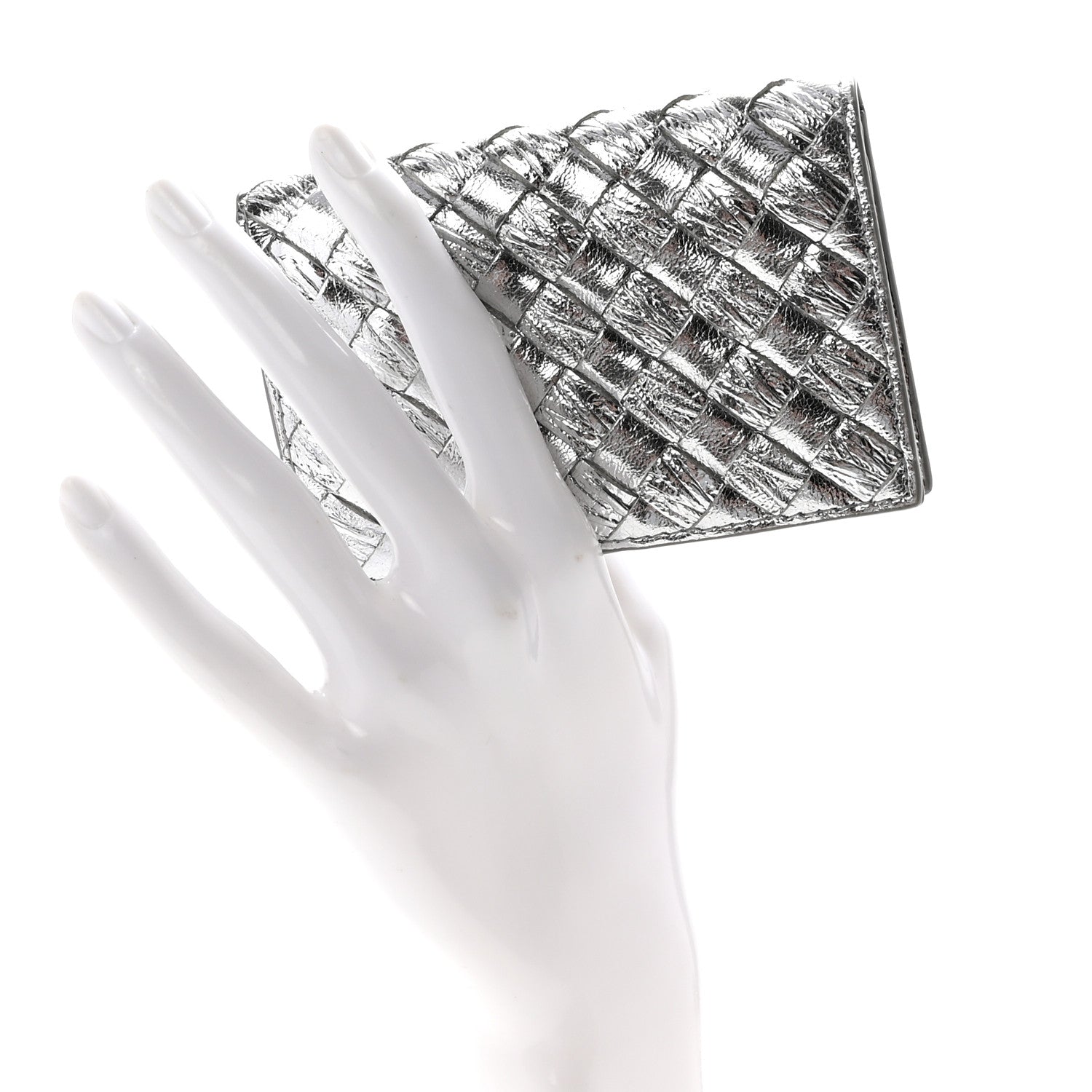 Bottega Veneta Metallic Calfskin Intreccio Plisse Card Case Silver 2 of 6