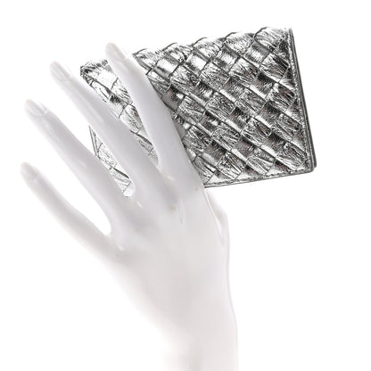 Bottega Veneta Metallic Calfskin Intreccio Plisse Card Case Silver 2 of 6