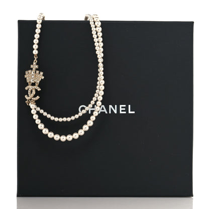 Chanel Pearl Crystal CC Crown Multi Strand Necklace Gold 6 of 6