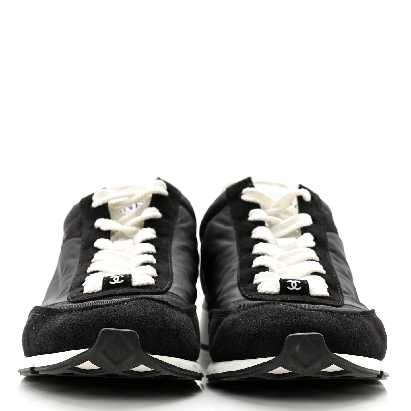 Nylon Suede Kidskin Calfskin Logo Sneakers 37 Black White