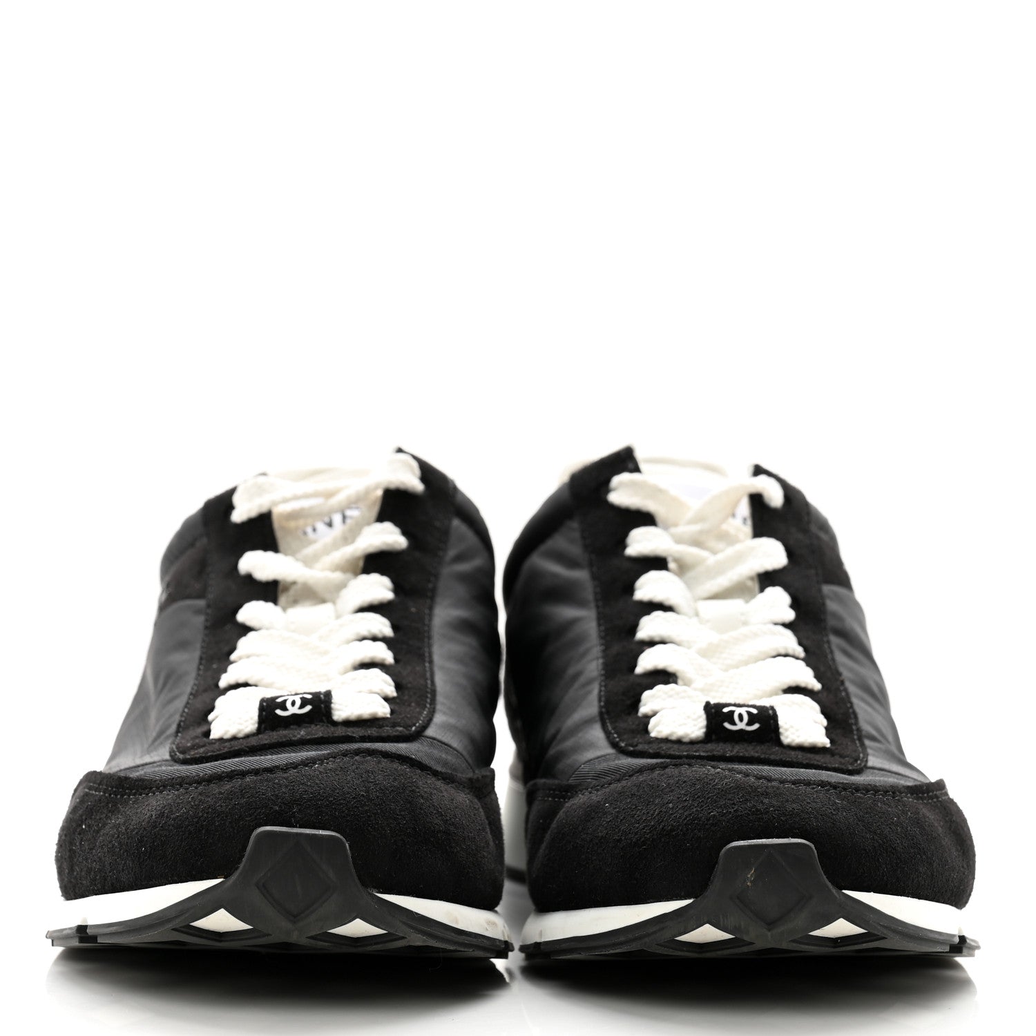 Chanel Nylon Suede Kidskin Calfskin Logo Sneakers 37 Black White 2 of 11