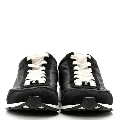 Chanel Nylon Suede Kidskin Calfskin Logo Sneakers 37 Black White 2 of 11