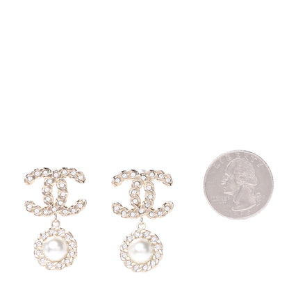 Chanel Crystal Pearl Pearls Coronation CC Drop Earrings Gold 2 of 5