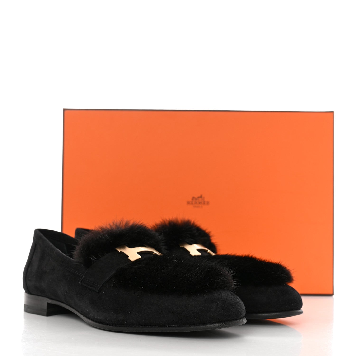 Hermes Mink Fur Suede Goatskin Paris Loafers 36.5 Black 9 of 9