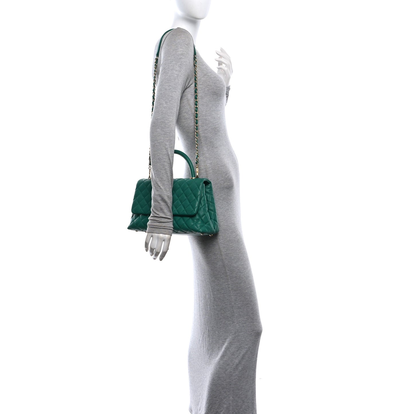 Caviar Quilted Small Coco Handle Flap Green