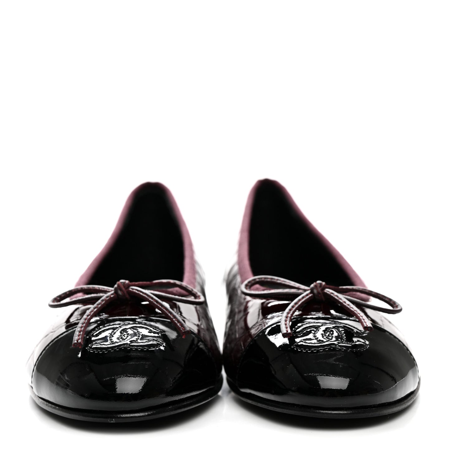 Patent Calfskin Crocodile Embossed Ballerina Flats 37.5 Dark Burgundy Black