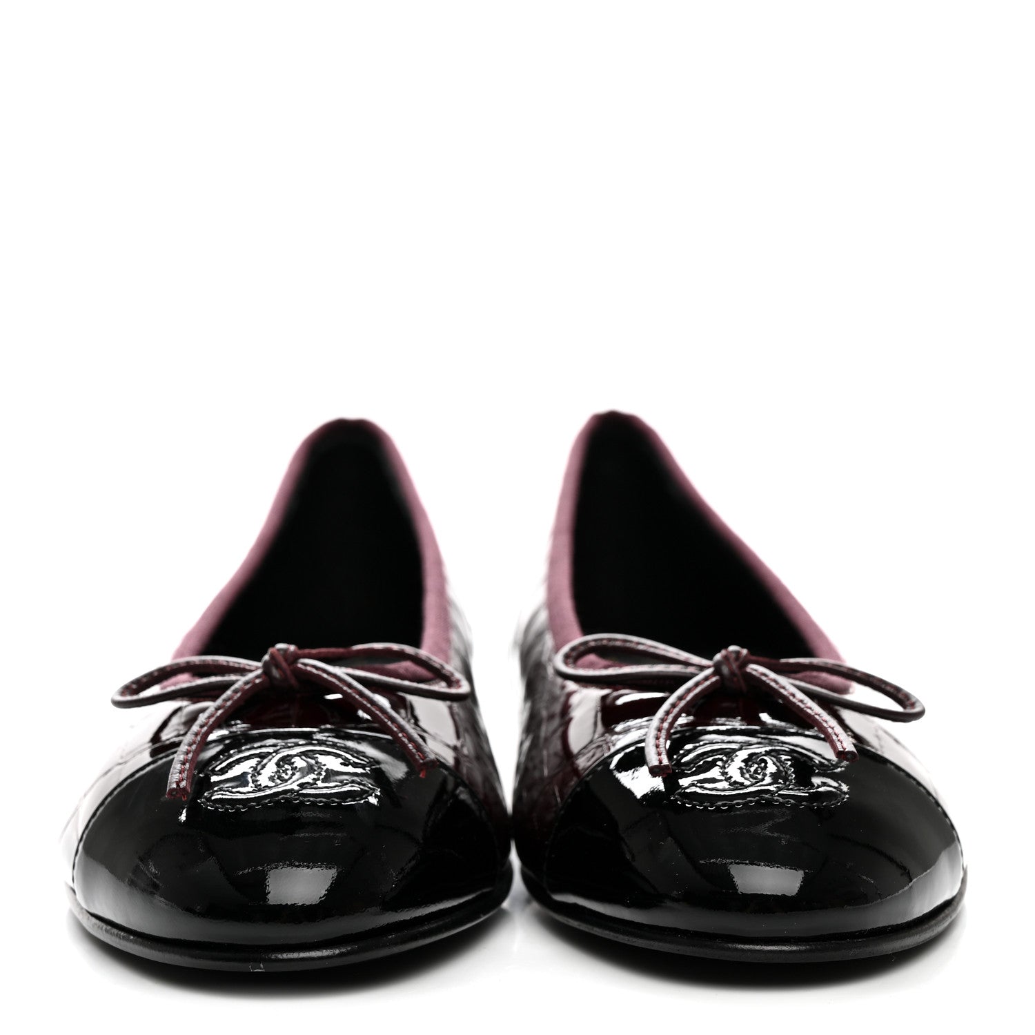 Chanel Patent Calfskin Crocodile Embossed Ballerina Flats 37.5 Dark Burgundy Black 3 of 10
