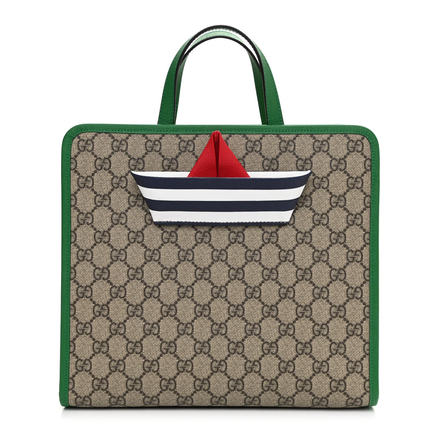 Gucci GG Supreme Ship Patch Childrens Tote Beige Green 1 of 9