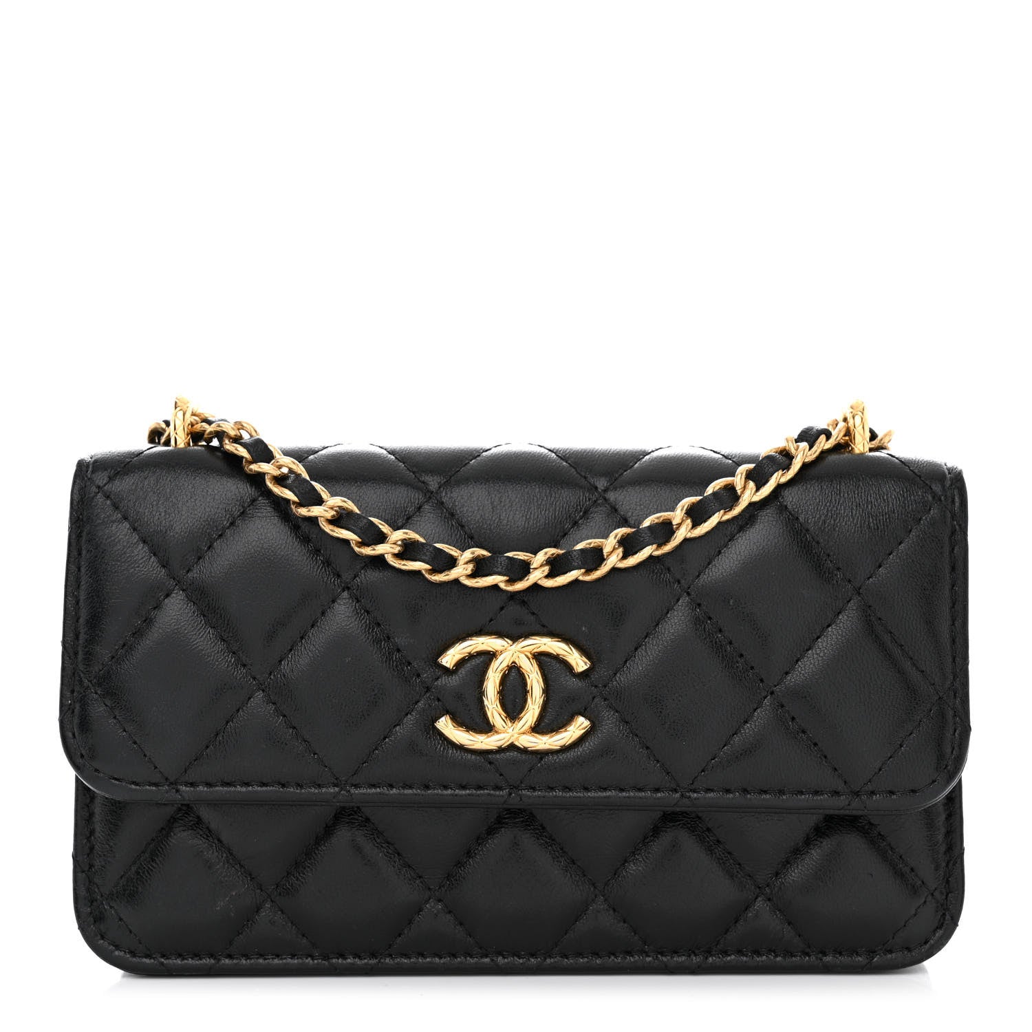 Chanel Lambskin Quilted Dynasty Flap Phone Holder With Chain Black 1 of 11