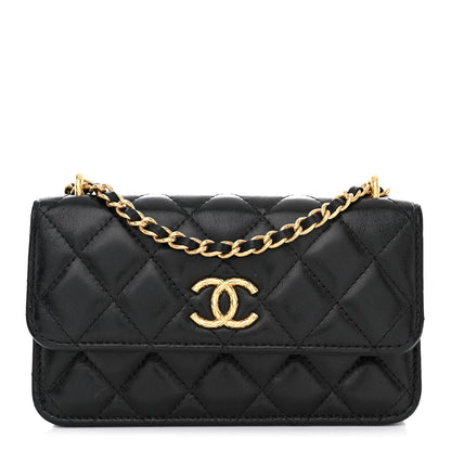 Chanel Lambskin Quilted Dynasty Flap Phone Holder With Chain Black 1 of 11