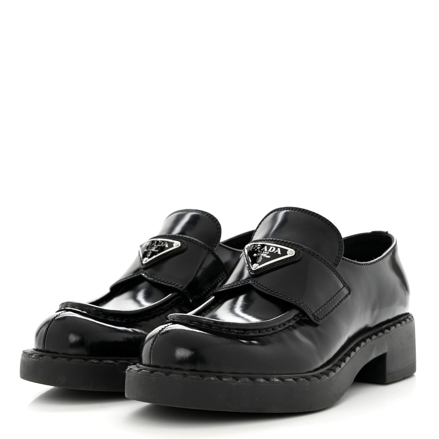 Spazzolato Metal Triangle Logo 50mm Loafers 35 Black