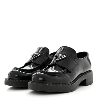 Prada Spazzolato Metal Triangle Logo 50mm Loafers 35 Black 3 of 9