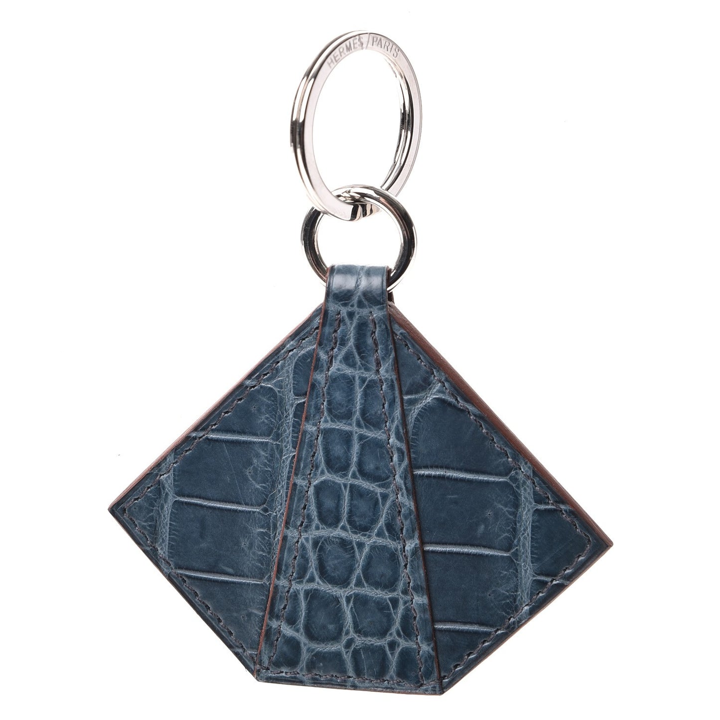 Matte Porosus Crocodile Petit H Keychain Blue Jean