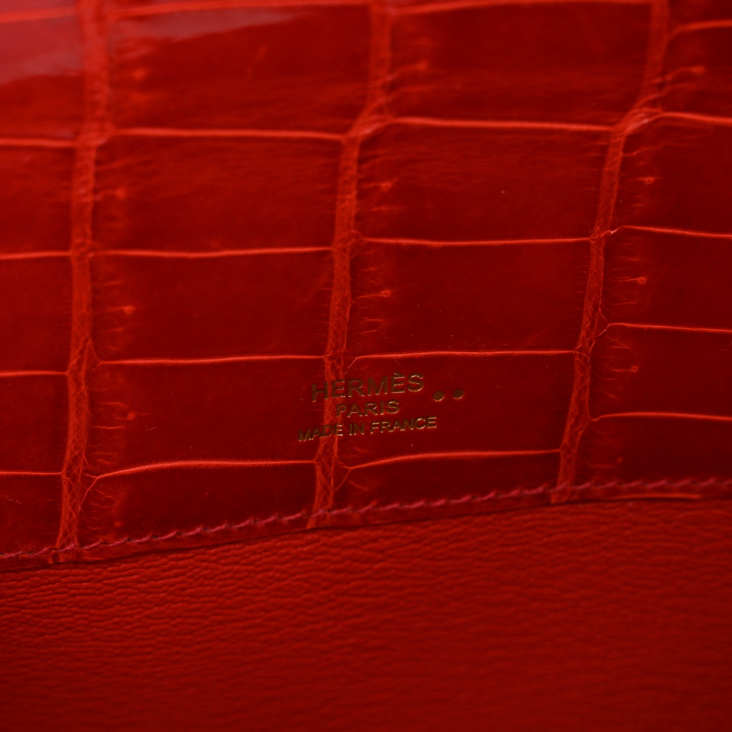 Shiny Niloticus Crocodile Kelly Cut Pochette Geranium