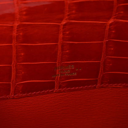 Hermes Shiny Niloticus Crocodile Kelly Cut Pochette Geranium 6 of 9