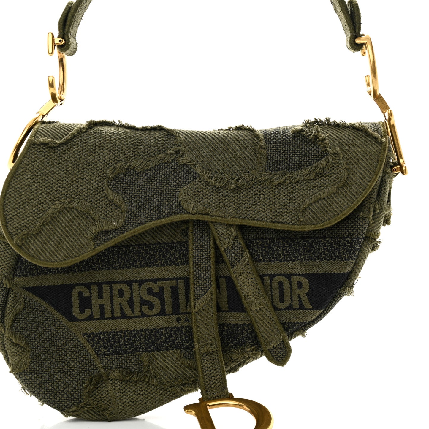 Canvas Embroidered Camouflage Saddle Bag Green