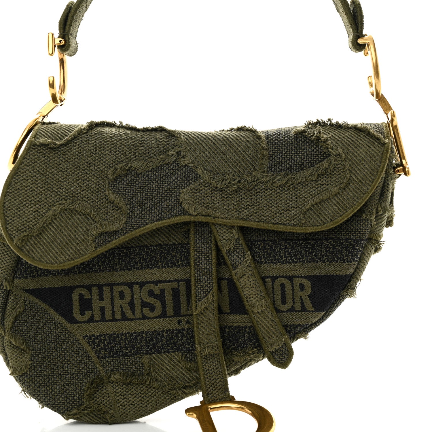 Christian Dior Canvas Embroidered Camouflage Saddle Bag Green 8 of 10