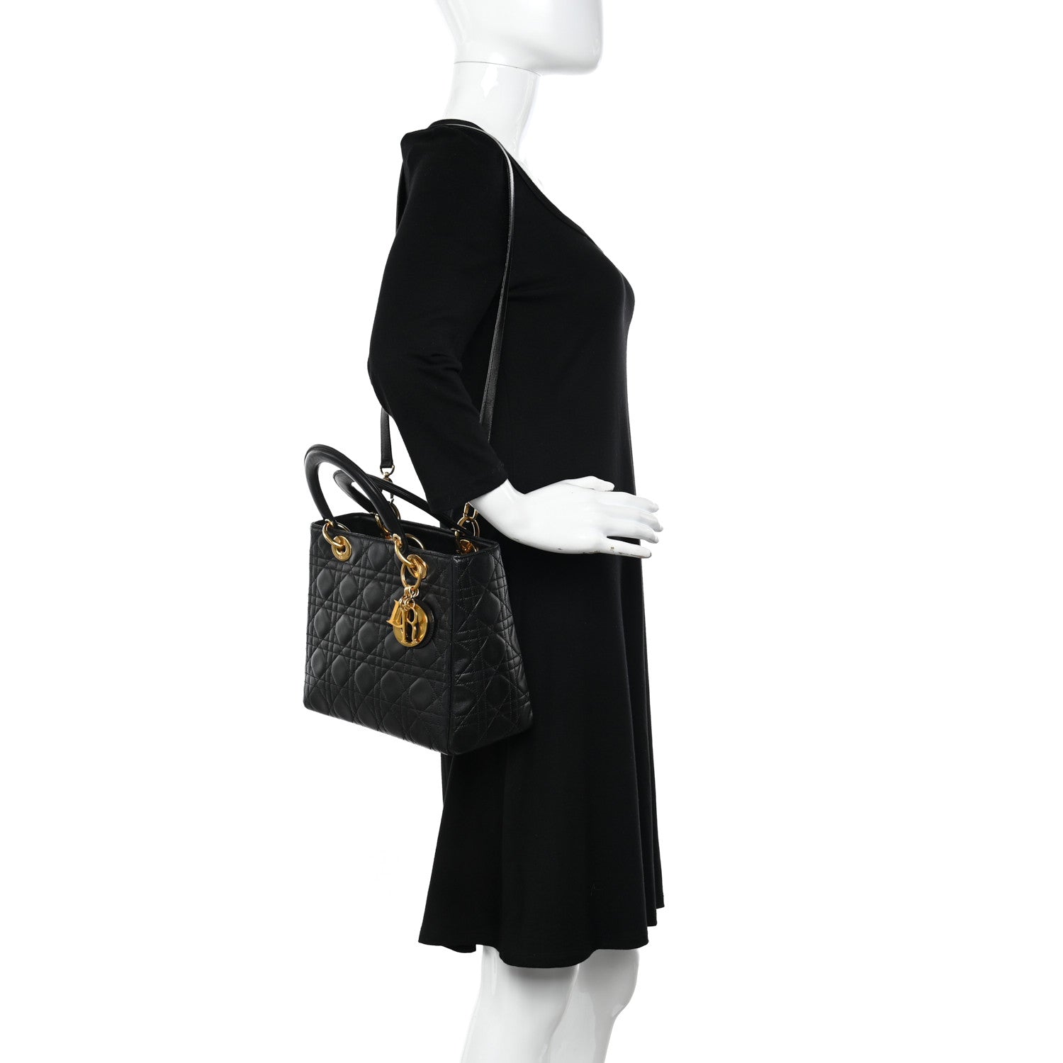 Christian Dior Lambskin Cannage Medium Lady Dior Black 2 of 11