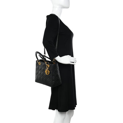 Christian Dior Lambskin Cannage Medium Lady Dior Black 2 of 11