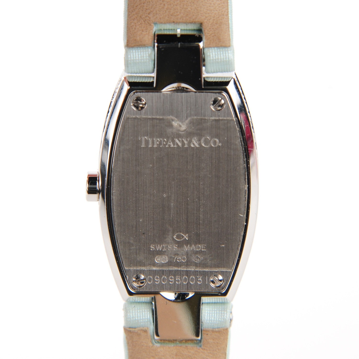 Tiffany 18K White Gold Satin Diamond Bezel 20mm Cocktail Quartz Watch Aqua 7 of 9