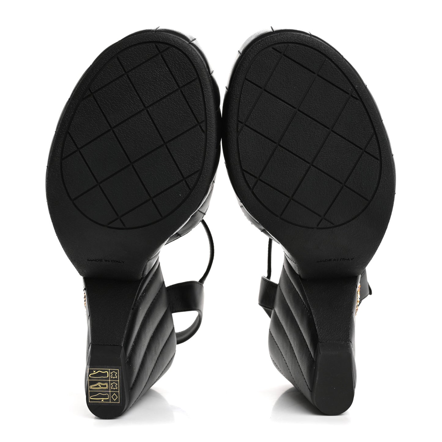 Lambskin Quilted Peep Toe Wedge Sandals 40 Black