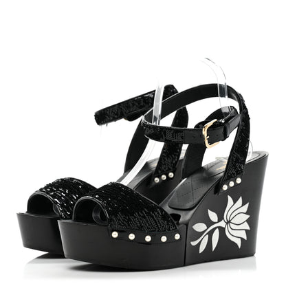 Chanel Sequin Wedge Sandals 40.5 Black 3 of 11