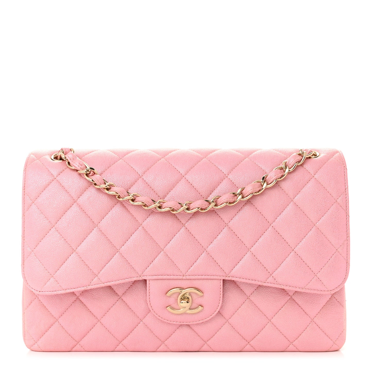 Iridescent Caviar Quilted Jumbo Double Flap Rose Pink