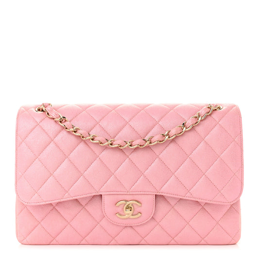 Iridescent Caviar Quilted Jumbo Double Flap Rose Pink