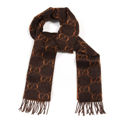 Gucci Wool Alpaca GG Monogram Big GG Rock Scarf Tangerine Brown 1 of 4