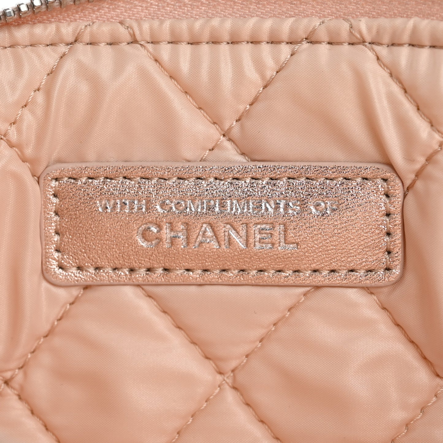 Metallic Lambskin Quilted Cosmetic Pouch Light Pink