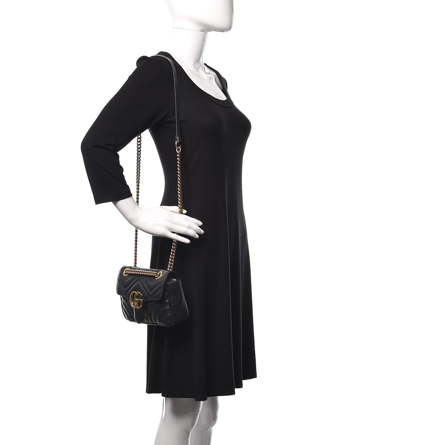 Calfskin Matelasse Mini GG Marmont Shoulder Bag Black