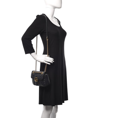 Gucci Calfskin Matelasse Mini GG Marmont Shoulder Bag Black 2 of 15
