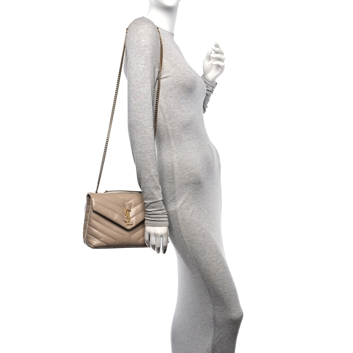 Calfskin Y Quilted Monogram Small Loulou Chain Satchel Dark Beige