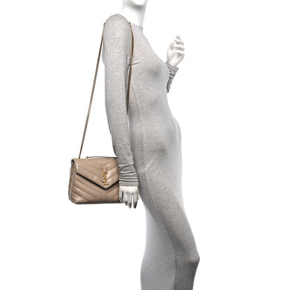 Saint Laurent Calfskin Y Quilted Monogram Small Loulou Chain Satchel Dark Beige 2 of 11