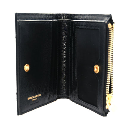 Saint Laurent Grain De Poudre Matelasse Chevron Monogram Zipped Card Case Black 6 of 10